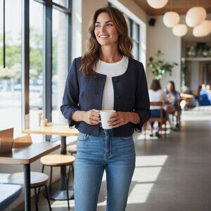 Ann Taylor Loft Womens Dark Blue Cropped Blazer Jacket Size 10